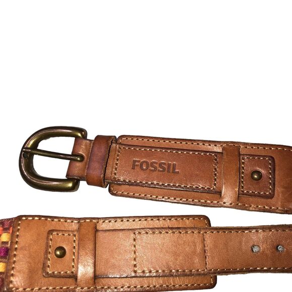 Vintage Fossil Woven Leather Boho Belt, Waist Accessory, Rodeo, Southwest Ranch - Picture 2 of 10